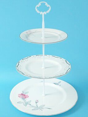 Bone China 3-Tier Pink Silver Cake Stand Dessert Serving Centerpiece Wedding